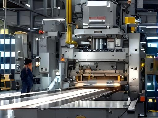 Prensa de extrusión de aluminio en planta industrial con operadores y metal brillante en proceso